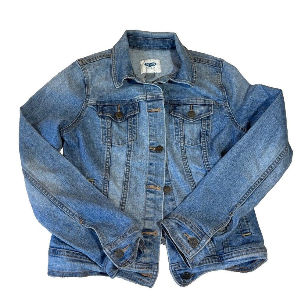 Old Navy Women’s Blue Denim Jean Jacket Button Front Pockets Long Sleeve Size S